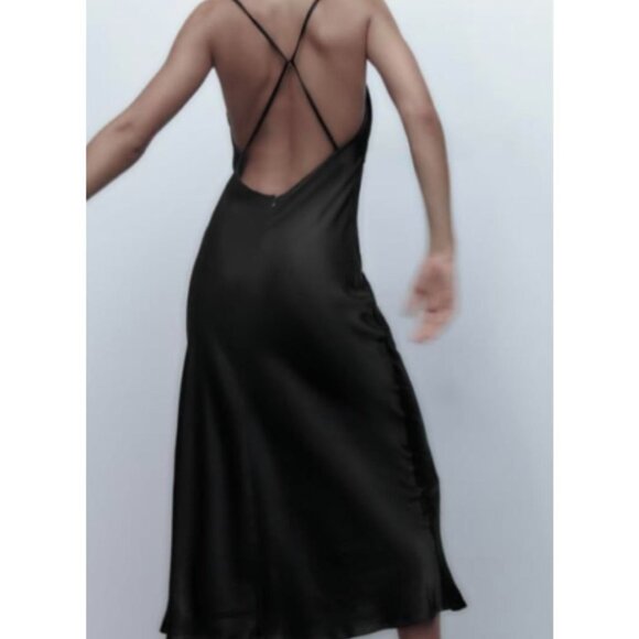 Zara Black Satin Lingerie Open Back Dress - Picture 3 of 13